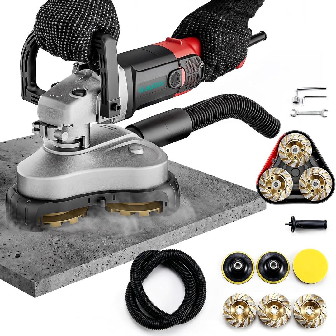 4" 3-Head Concrete Grinder, 2200W Electric Concrete Floor Grinder with 6-Speed Control, Diamond Grinding Machine for Concrete, Marble, Granite, Cement Floor Wall Ceiling Polishing (Red)