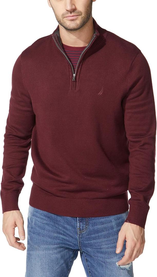 Nautica Men's Quarter-Zip Sweater (Large, Royal Burgundy)