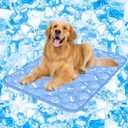 Rywell Dog Cooling Mat 2.0,44 * 32 Thicken Cooling Mat for Extra Large Dog, Internal Waterproof& Endothermic Color Changing Arc-Chill Cool Fiber(QMAX>0.5) for Pet in Summer, Washable, Non-Toxic (Blue)