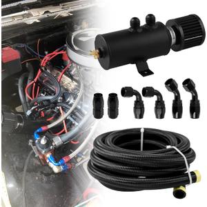 RYANSTAR RACING 10AN 750ML Baffled Oil Catch Can with Drain Valve & 10FT Nylon Braided 10AN 5/8'' Fuel Line Fitting Kit - CPE Oil Hose Bundle
