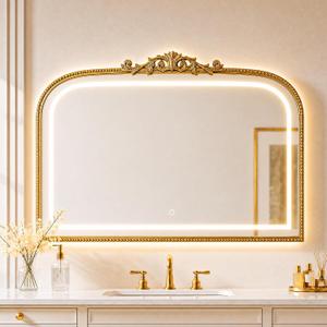 33x26 LED Mirror with Lights Gold Arched Bathroom Vanity Mirror