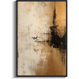 ARPEOTCY Black Framed Canvas Wall Art, Abstract Modern Wall Art for Living Room Bedroom Office Bathroom, Modern Yellow and Grey Block Pictures Home Decor, Minimalist Prints 16x24inch