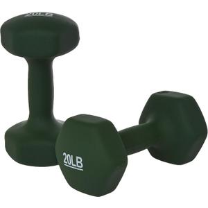 Amazon Basics Neoprene Dumbbell Hand Weights, 20 Pounds, Pair, Dark Green