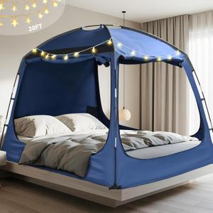 Bed Tent Twin Full Queen King Size Canopy Tent for Kids and Adult - 80% Blackout Indoor Sleeping Tents with Star String Lights, Big Space Breathable Dome Tent Playhouse for Boys & Girls