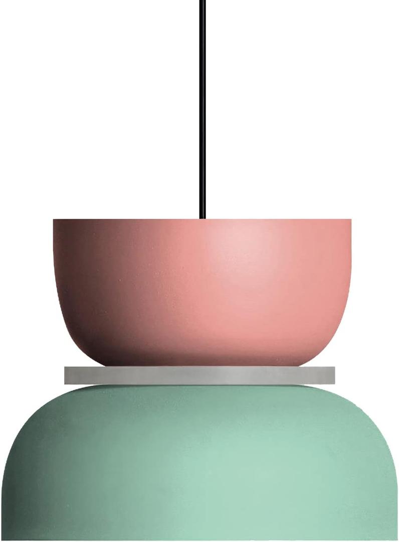 DJAMEL Modern Pendant Light Macaron Colorful Iron Chandelier Nordic Round Aluminum Shade Hanging Pendant Light for Kitchen Island Dining Room Children's Room Bedroom (Pink+Green, B-Medium)