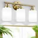 3-Light Bathroom Light Fixtures, Vanity Lights for Mirror with Textured Milky White Glass Shade, Modern Kitchen Light Fixtures Wall Sconce Light - E26 Base - Brushed Gold