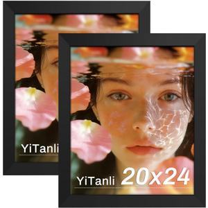 20x24 Picture Frame, Wooden Poster frame for 20 x 24 in Photos and Art Prints, Horizontal or Vertical Wall Mounting, Black 20 x 24 Poster Frame, 2 Pack.