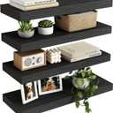 Fixwal Black Floating Shelves for Wall, Rustic Wood Shelves for Bathroom, Living Room, Bedroom and Kitchen, Wall Shelves for Storage, Books, Room Decor (Set of 4, 15.8 Inch)
