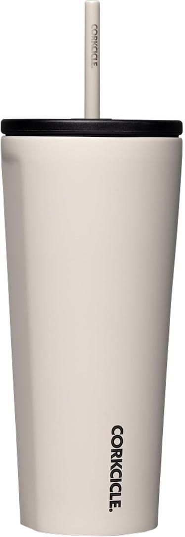 Corkcicle Cold Cup Insulated Tumbler with Straw - Keeps Drinks Cold for 12 Hours - Triple-Insulated Stainless Steel - Leak-Resistant Lid - Summer Drinkware Gift - 24 oz - Latte