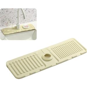 Faucet Mat for Kitchen Sink - 2024 Upgraded Premium Silicone Splash Guard with Fast Drying Properties - Protective Sink Tray Ideal for Stone Sinks in Kitchen & Bathroom (1, Beige)