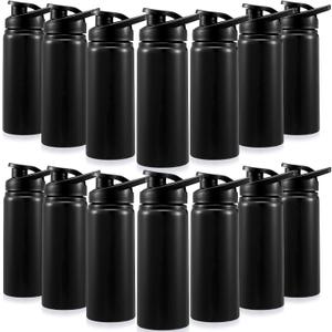 14 Pcs Aluminum Water Bottle 17 Oz Bike Bottles with Snap Lid Reusable Easy Carry Sports cups for Camping Hiking(Black)