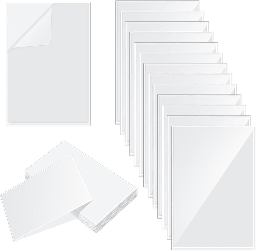 Gueevin 100 Pcs 4 x 6 Inch Self Adhesive Display Pockets Peel and Stick Clear Paper Sleeves Wall and Door Communication Clear Adhesive Sheet Protector Letter Size Plastic Sheet Protectors