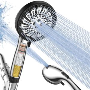 High Pressure Shower Head with Handheld, Filtered Shower Head with 8 Mode, Water Softener Anti-clog Nozzles, Built-in Power Wash, Stainless Steel Hose,Overhead Brackets (Chrome)