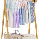 Small Kids Clothing Rack with 8 Coat Hooks – Bamboo Wooden Clothes Rack with Shelves | Mini Short Child Toddler Dress Up Costume Garment Rack for Nursey,Baby Showers,Playroom,Bedroom,Standing