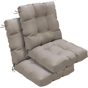 Outdoor Chair Cushions Set of 2, 42x21x4 Inch Patio Cushion for Dining/Rocking Chairs, High Back Soft Seat Pad with Ties, Indoor Outside Use, Fade-Resistant & Waterproof, Beige