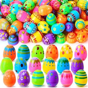 JOYIN 200 Pcs Plastic Printed Bright Easter Eggs 2.3" Tall for Easter Hunt, Basket Stuffers Fillers, Classroom Prize Supplies, Filling Treats and Party Favor