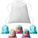 Saintrygo 6 Pcs Tie Dye Cotton Drawstring Bags Sublimation Blank Backpack White Canvas Bags Kid DIY Items for Party Favors (Beige)