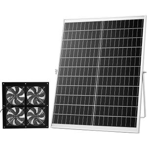 VEVOR Solar Powered Fan, 25W Solar Panel with 4 Fans, Adjustable Solar Panel Angle, 2668 RPM High-Speed, Flexible Installation, Fast Air Exchange for Greenhouse, Grow Tents, Chicken Coops, Shelters