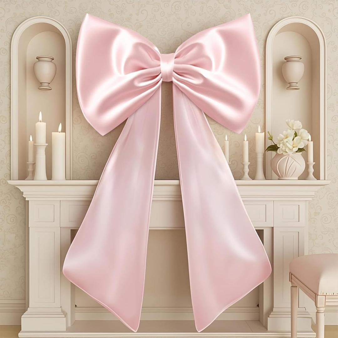 4024Inch Large Pink Bow for Coquette Room Decor - Big Satin Bows,Giant Pink Ribbon Tie Coquette Bows for Birthday Party Backdrop Hanging Wall Decoration