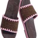 ONCAI Womens Flat Slides Sandals Soft Knitted with Golden Thread Inlay Summer Vacation Walking Sandalias Mujer with Outdoor Rubber Soles, Size 8