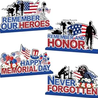 4pcs Memorial Day Decorations Table Wooden Sign Patriotic Themed Tiered Tray Decor Remember and Honor Happy Memorial Day Table Decor Supplies