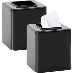 Youngever 2 Pack Tissue Box Covers, Plastic Square Tissue Box Holders, Square Napkin Box Holders (Black)
