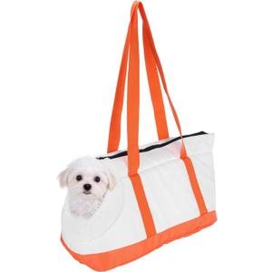 Dog Purse Carrier with Crossbody Strap & Fleece Lining, Breathable Little Dog Sling Carrier, (19.7" x 7.9" x 10.6", Orange), Intended for Hiking/Camping/Traveling