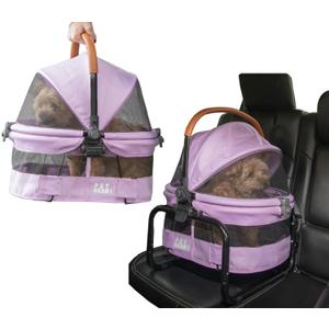Pet Gear No-Zip View 360 Ultra Lite Pet Safety Carrier & Car Seat for Small Dogs & Cats Push Button Entry, 15", Bright Lilac