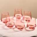 Physkoa Pink Stemless Wine Glasses Set of 6-17 oz Hand-Blown Crystal Pink Glassware with no Stem, Wedding, Birthday Gifts for Women Her Wine Lovers