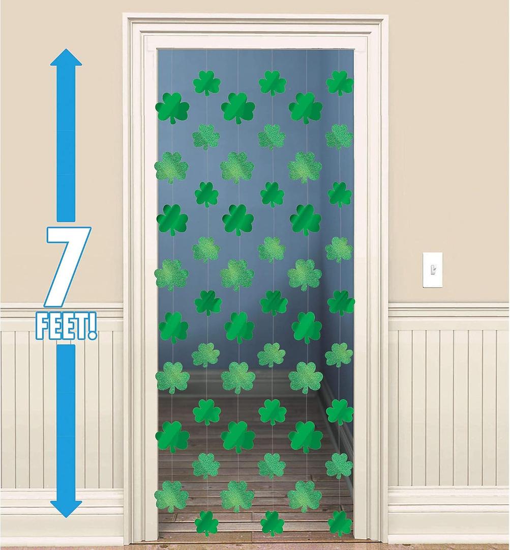Amscan Lucky Irish Green St. Patrick's Day Shamrock Foil String Party Decoration, Foil, 7', Pack of 6