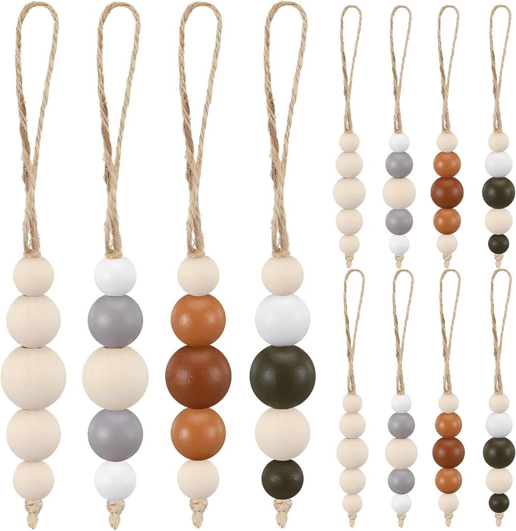 Leinuosen 24 Pcs Christmas Wood Bead Farmhouse Natural Boho Xmas Hanging Beads Ornaments Christmas Tree Wood Bead Hanging Decor for Home Xmas Tree Party Fireplace Garland Mantel Scandi Decor