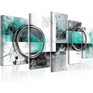 CXHOSTENT Teal Abstract Wall Art 5 Pieces Teal Grey and Black Canvas Print Turquoise Blue Picture Prints Large Artwork for Living Room Bedroom Decir Framed (Dark, 8x14inx2 8x18inx2 8x22inx1)