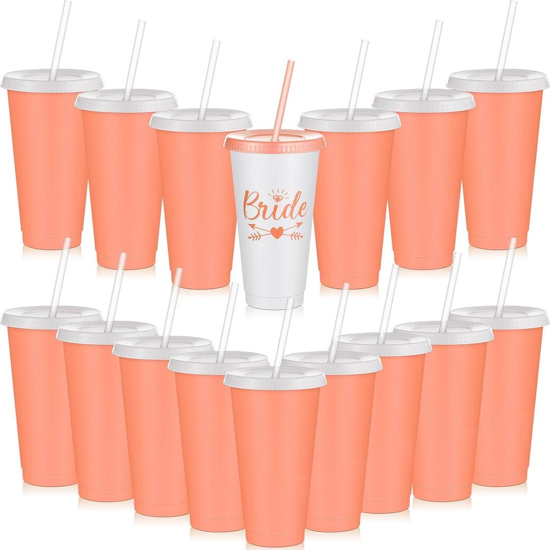 2 x 16 Pcs Babe Bachelorette Cups Bachelorette Party Tumbler with Lids and Straws Bridesmaid Cups Bridal Cup Plastic Travel Mug for Wedding Bachelorette Party Supplies Gifts (White, Rose Gold,24 oz)