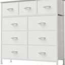 DUMOS Dresser for Bedroom, Storage Organizer with 9 Drawers, Chest of Drawers with Fabric Bins, Sturdy Metal Frame, Wood Tabletop for Guest Room, Closet, Entryway, White