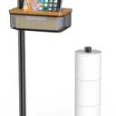 Free Standing Toilet Paper Holder with Shelf, Freestanding Tp Holder with Drawer for Wipes, No Drill, Non-Slip, Bathroom