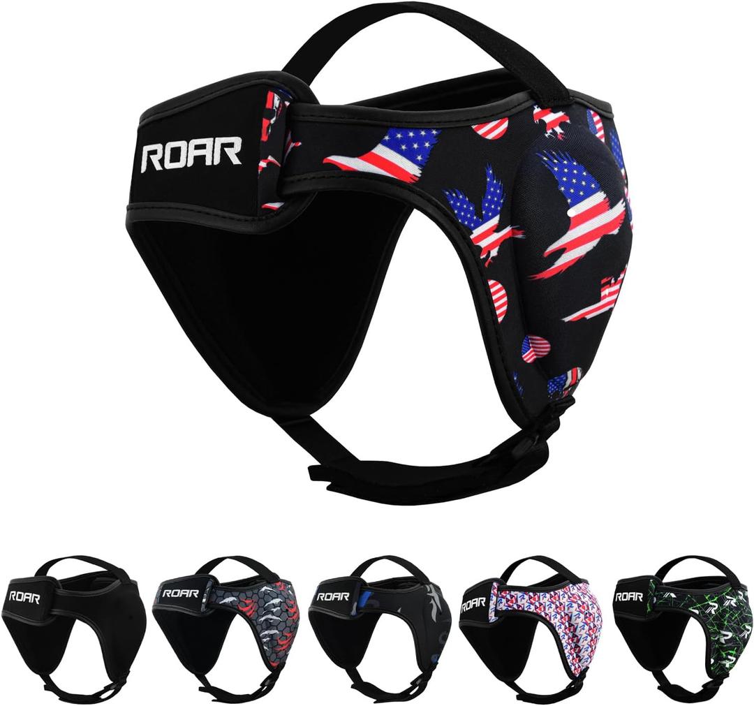ROAR-INT Wrestling Headgear Men BJJ Ear Guard Protection MMA Grappling Cauliflower Helmet (One Size, American-Flag (Pack-1))