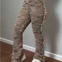 WDIRARA Women's Fringe Knit Flared Leggings High Waist Bootcut Pants, Large