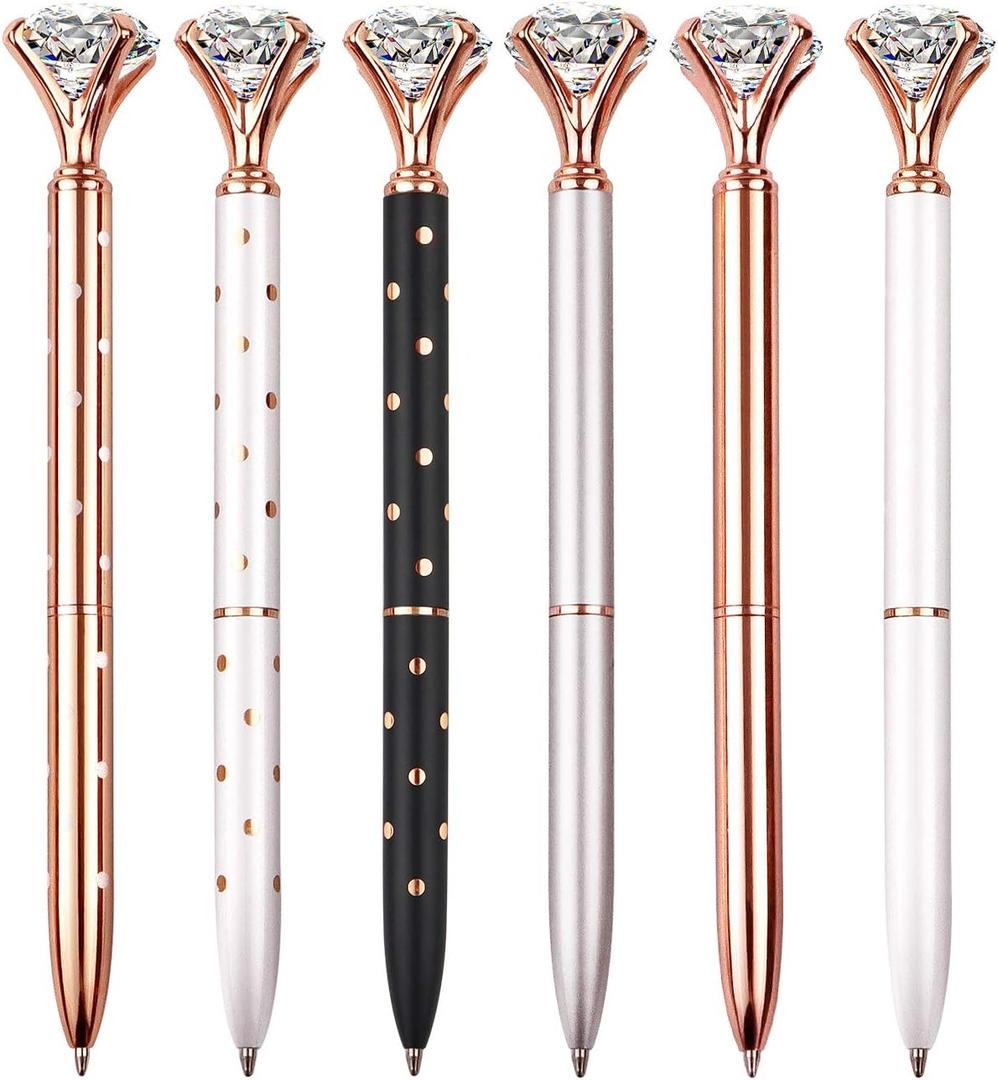 6 PCS Diamond Pens With Big Crystal Pretty Glitter Ballpoint Pens Gifts for Women Girls Include 6 Pen Refills