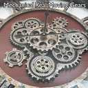 27" Original Moving Gears Wall Clock, Large Industrial Wall Clock for Living Room Decor, Retro Metal Solid Wood Vintage Farmhouse Steampunk Rustic Clocks for Wall Decor,Black Walnut, 68cm / 27inch