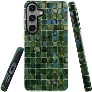 Case for Samsung Galaxy S24, Lustrous 2-Layer Durable Case for Girl Women,Green Toned Glass Tiles