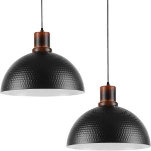 2 Pack Solid Wood Pendant Lights,16" Hammered Metal Black Finish Hanging Lighting Modern Lamp Industrial Dome Ceiling Light Fixtures for Kitchen Island Farmhouse Dining Room