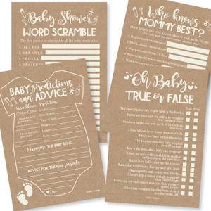 Hadley Designs Baby Shower Games for 40 Guests - Baby Predictions & Advice Cards for New Parents, Word Scramble, Who Knows Mommy Best, True or False, Funny Babyshower Games for Boy Girl Gender Neutral