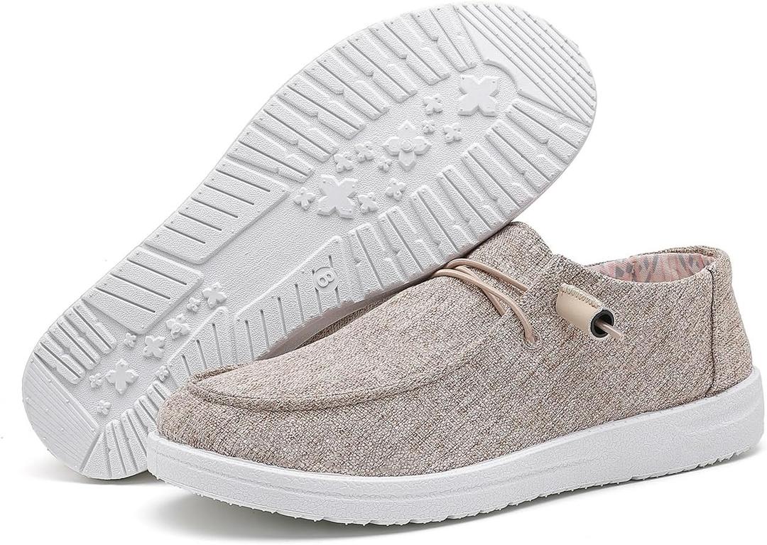 betyswear Womens Loafers Women Shoes Casual Slip-On Canvas Shoes Breathable Lightweight Boat Shoes for Women(24002-Khaki-9)