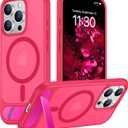Temdan Magnetic Compatible with iPhone 15 Pro Max Case, [Built-in Invisible Kickstand][Compatible with MagSafe][Military Grade Shockproof] Slim Translucent Matte Phone Case for iPhone 15 Pro Max 6.7" (Hot Pink)