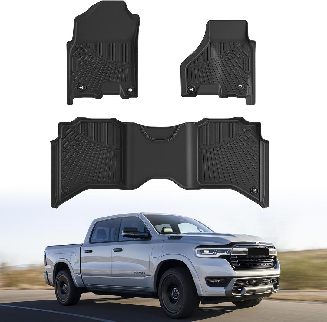 Cartist Floor Mats Fit for 2013-2018 Dodge Ram 1500/2500/3500 Crew Cab,2019-2024 for Dodge Ram 1500 Classic Crew Cab 4 Full Size Doors All Weather TPE Floor Liners for Ram Accessories 1st & 2nd Row