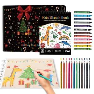 Fuxi Art Supplies for Kids 9-12, Stocking Stuffers | Art Set with 60-Sheet (73lb/ 120gsm) Sketch Book for Kids Ages 8-12, Jumbo Colored Pencils & Crayons | Ideal Christmas Gifts for Grandkids.