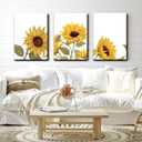 3Pcs Sunflowers Canvas Wall Art Modern Minimalist Yellow Botanical Floral Wall Decor Pictures Rustic Field Plant Flowers Posters Prints for Bathroom Gallery Living Bedroom Decoration