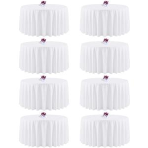 8 Packs 120 Inch White Round Tablecloth in Diameter, Washable Polyester Fabric Tablecloths, Wrinkle Resistant Table Cloth for Wedding Party Banquet Dining