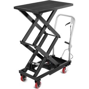 Hydraulic Lift Table Cart, 770 Lbs Capacity 50" Lifting Height Double Scissor Lift Table with Anti-Slip Pad & 4 Wheels for Material Handling & Transportation in Warehouse, Workshop, Black