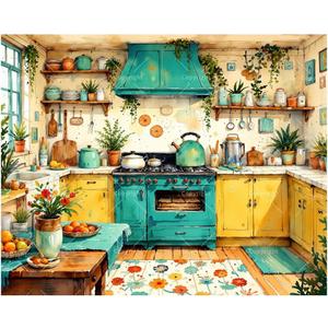 Farmhouse Kitchen Paint by Numbers Kit for Adults - DIY Colorful Country Kitchen Scene Painting on Canvas 16x20In, Acrylic Paint Set, Suitable for Beginners, Art for Home Decoration or Gifts